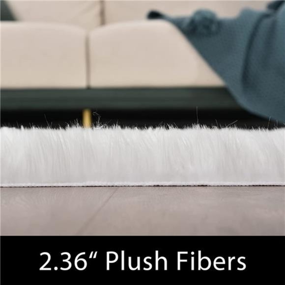 White Round Rugs 4ft Circle Faux Fur Sheepskin Living Room Fluffy Washable Rug - Picture 4 of 6